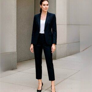 HELMUT LANG CROPPED TAPERED STRETCH WOOL TROUSERS PANTS PINTUCK FRONT SEAM sz 8